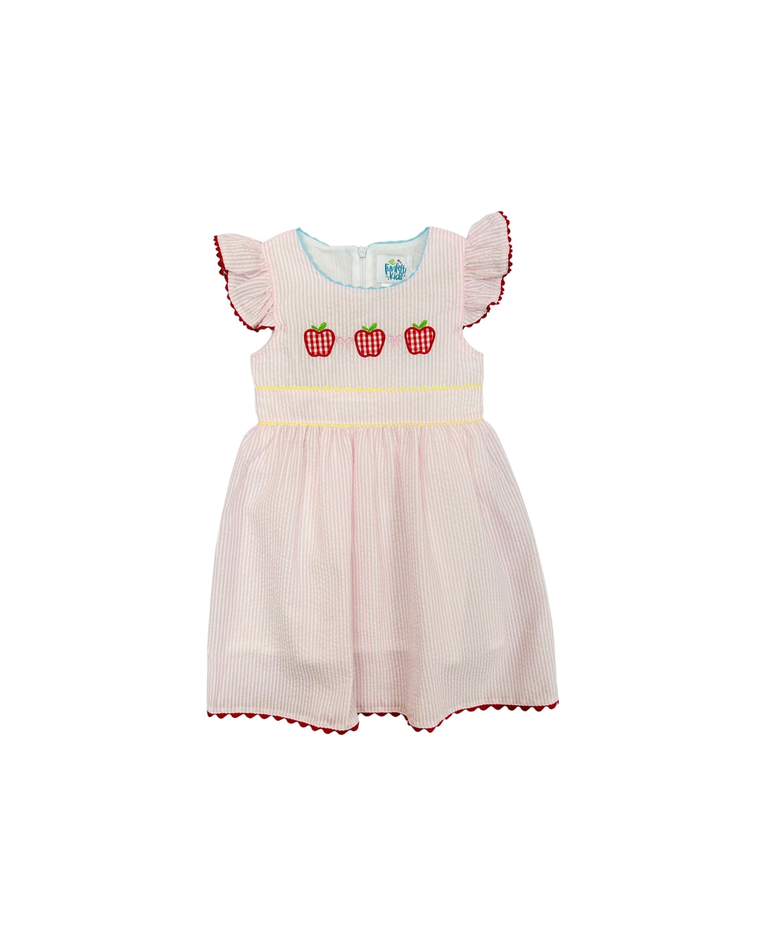 Funfetti Kids Pink Seersucker/Apple Applique Dress