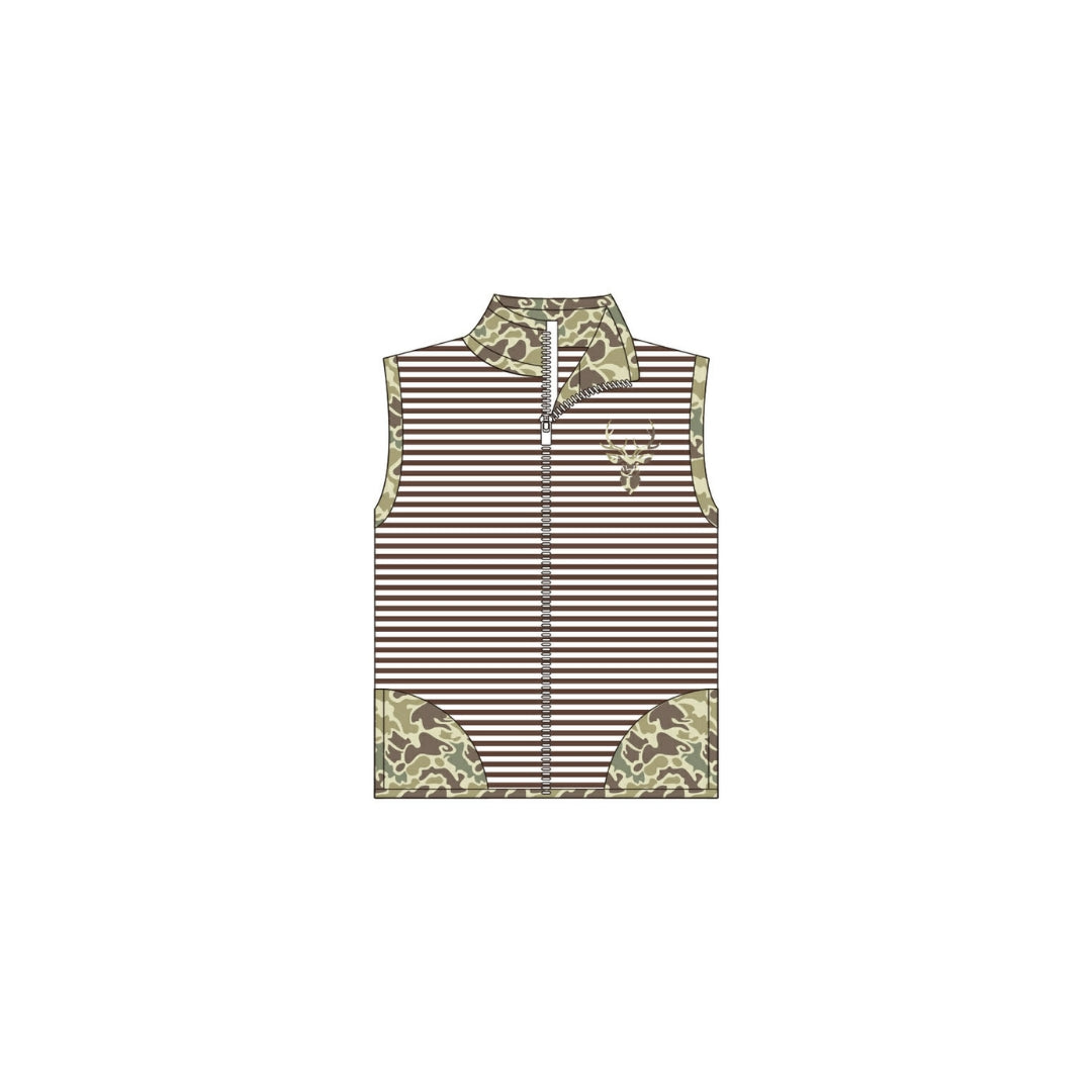PRE ORDER - Funfetti Kids Brown Stripe/Camo Embroidered Deer Vest