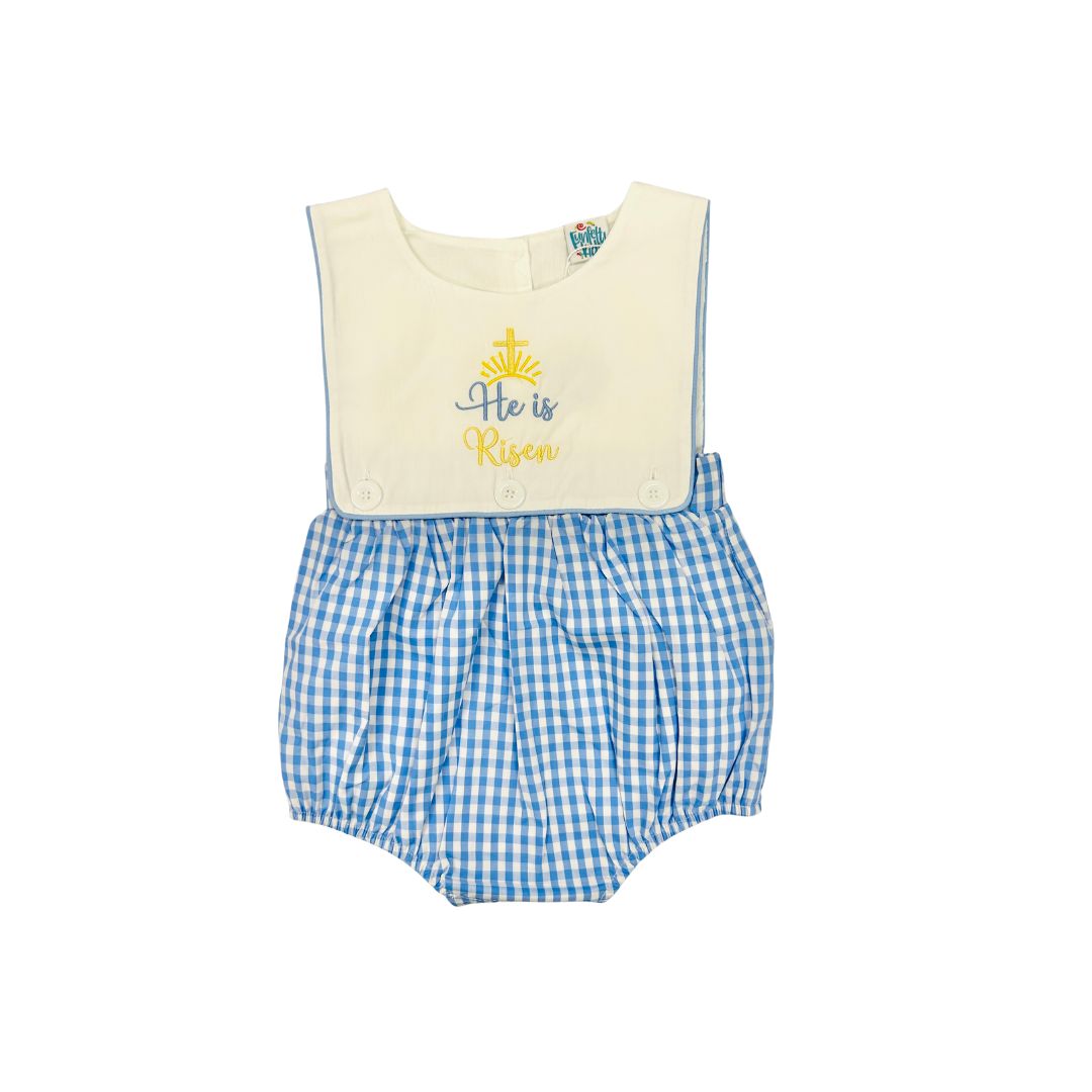 Funfetti Kids Blue Gingham He is Risen Bubble