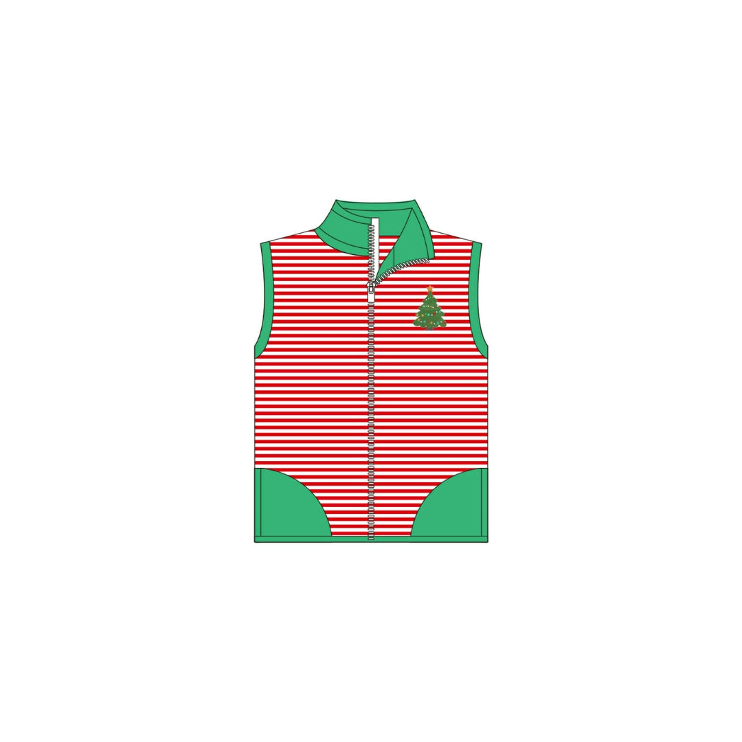 PRE ORDER - Funfetti Kids Red Stripe Embroidered Christmas Tree Vest