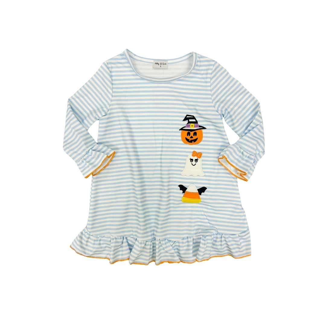 Blue Stripe Halloween Applique Dress