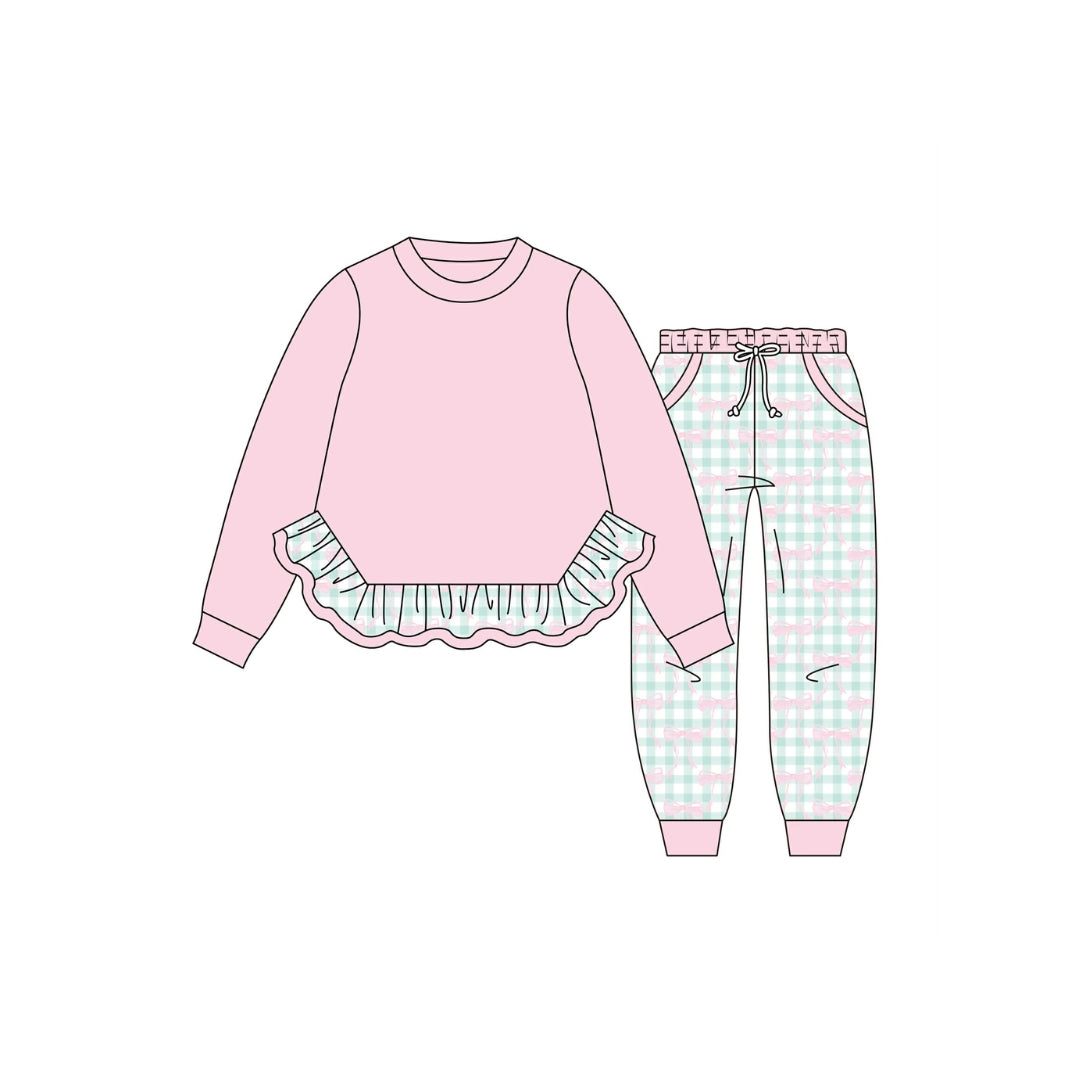 PRE ORDER - Funfetti Kids Pink Gingham/Bow Jogger Set