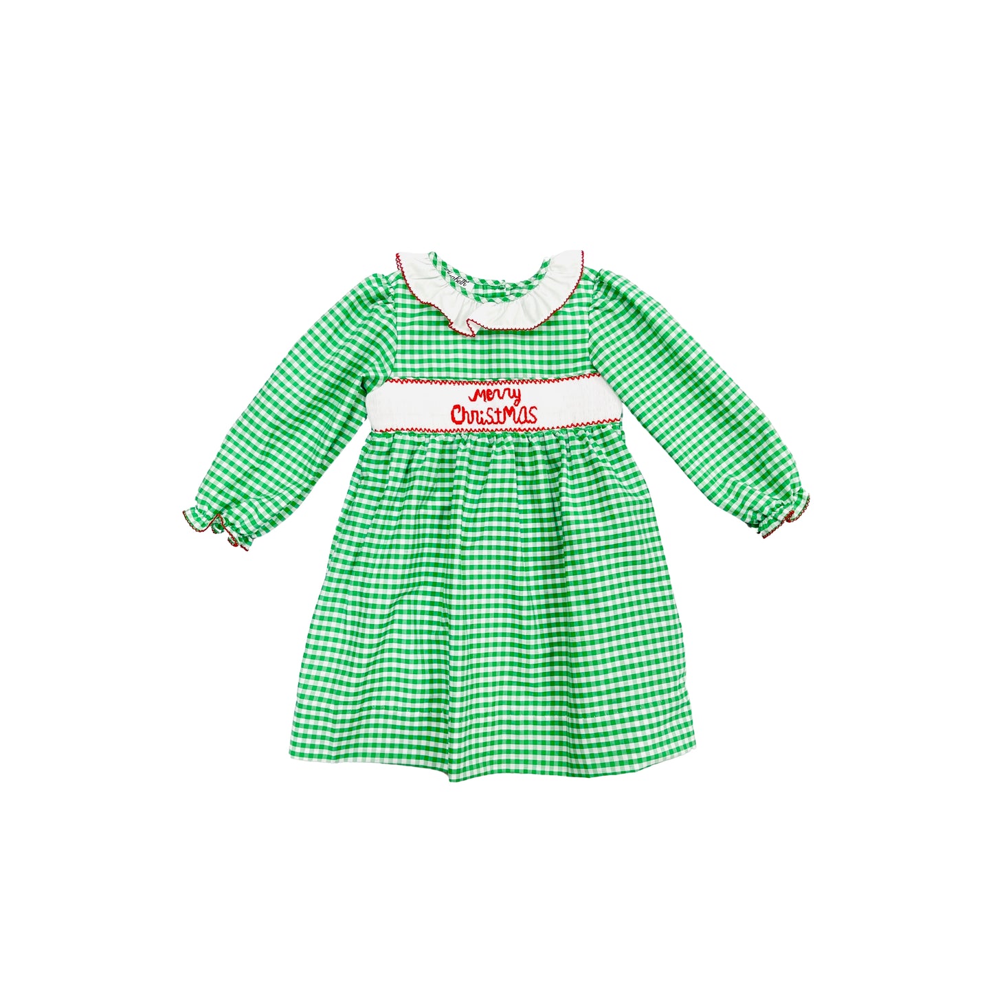 Elizabeth Ann Girl Hand Smocked Green Check Merry Christmas Dress