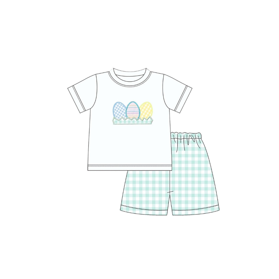 PRE ORDER - Funfetti Kids Multi Easter Egg Applique Gingham Short Set