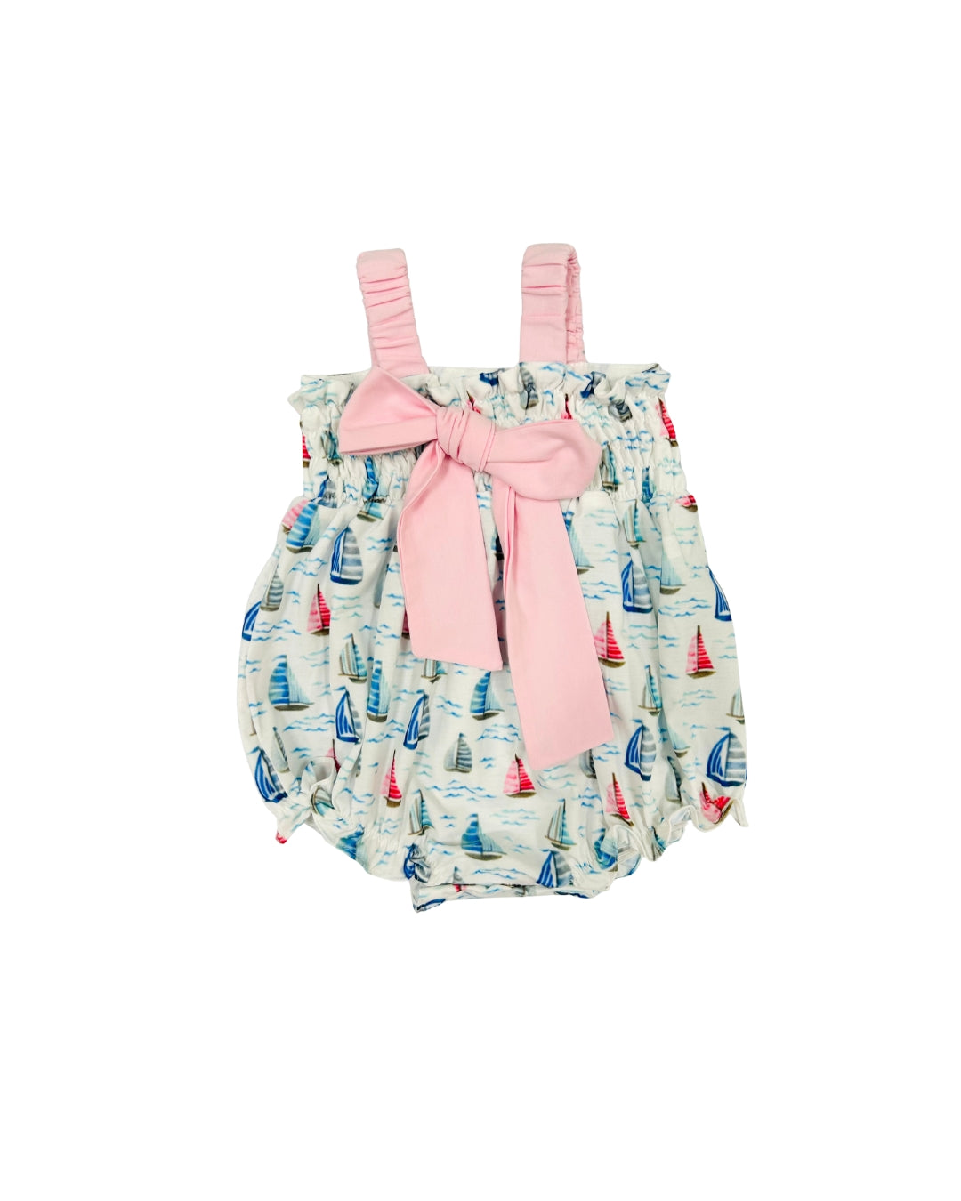 Blue/Pink Sailboat Print Bubble with Bow Back