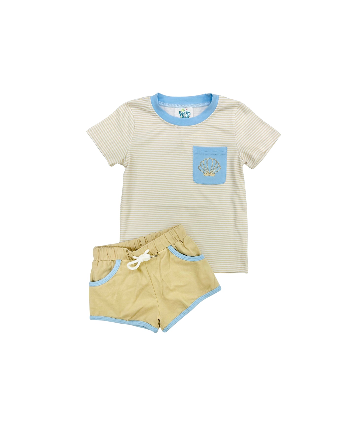 Funfetti Kids Tan Stripe Shell Embroidered Short Set