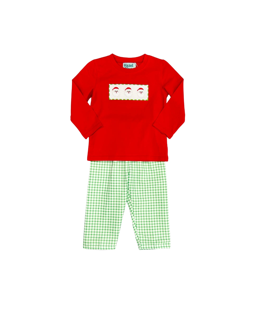 Hazel Blue Embroidered Santa Window Pane Pant Set