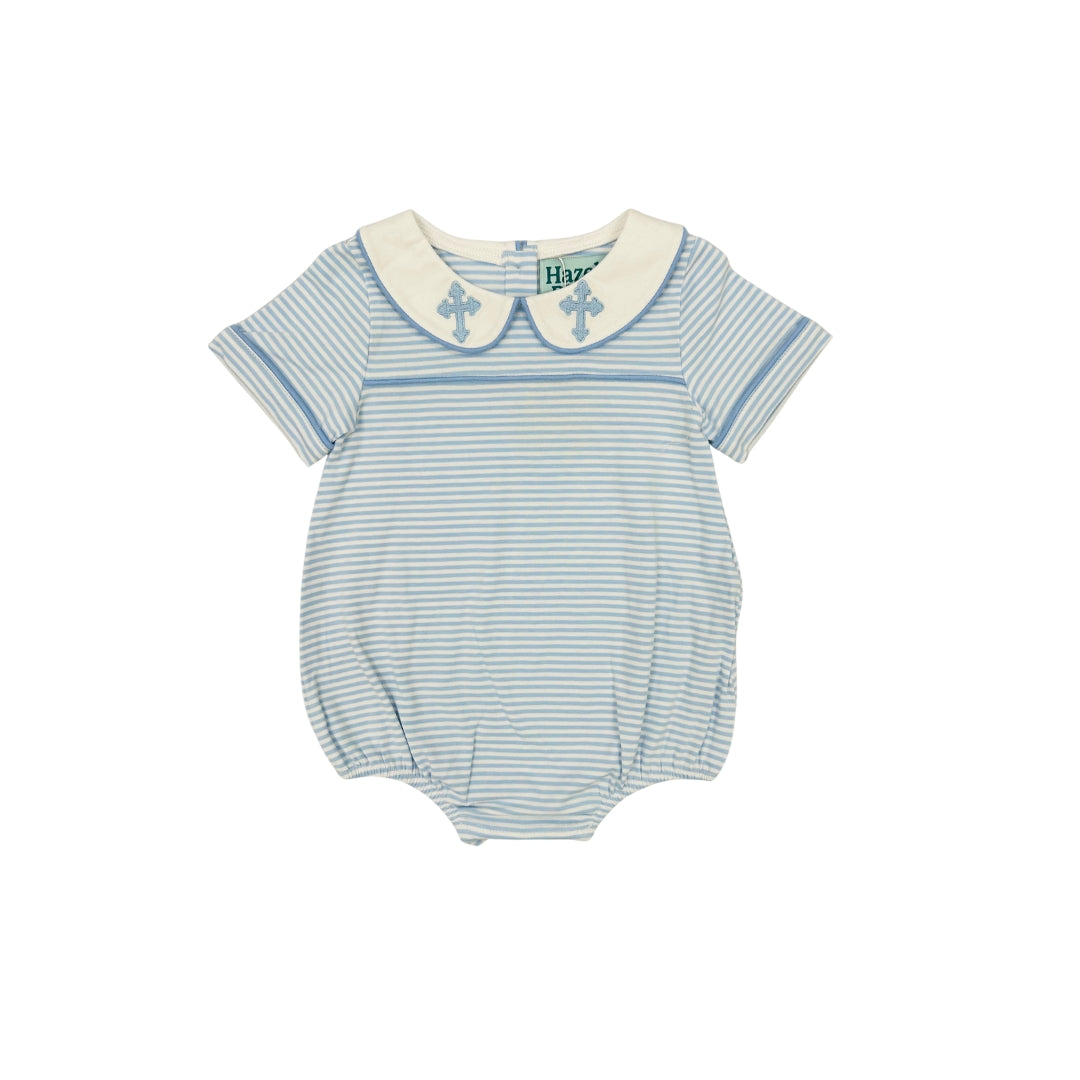 Funfetti Kids Blue Stripe Embroidered Cross Collar Bubble