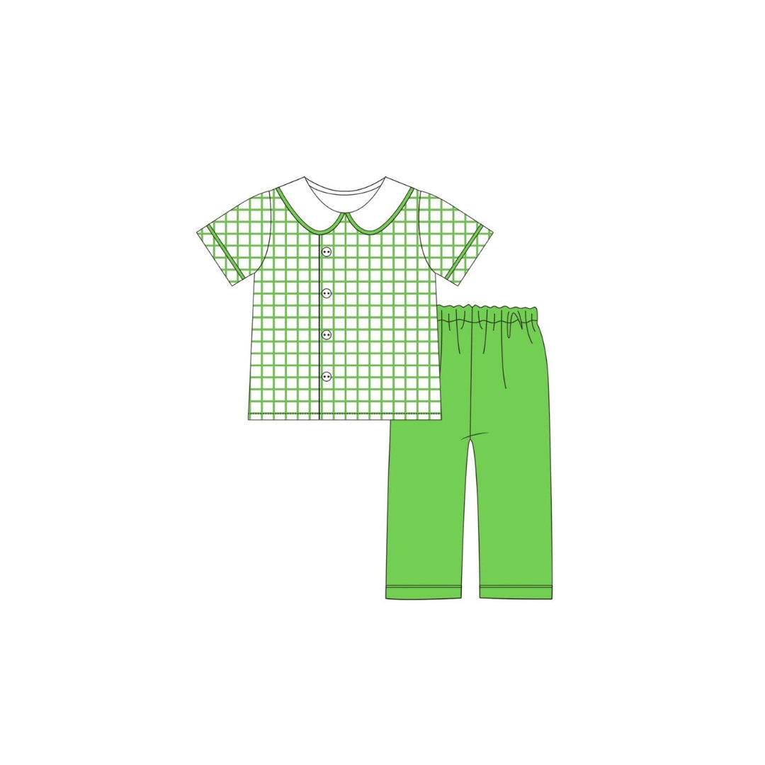 PRE ORDER - Funfetti Kids Green Gingham Pant Set with Collar