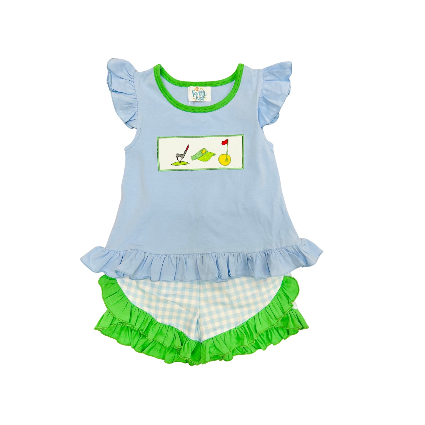 Funfetti Kids Girl Blue Check Golf Applique Short Set