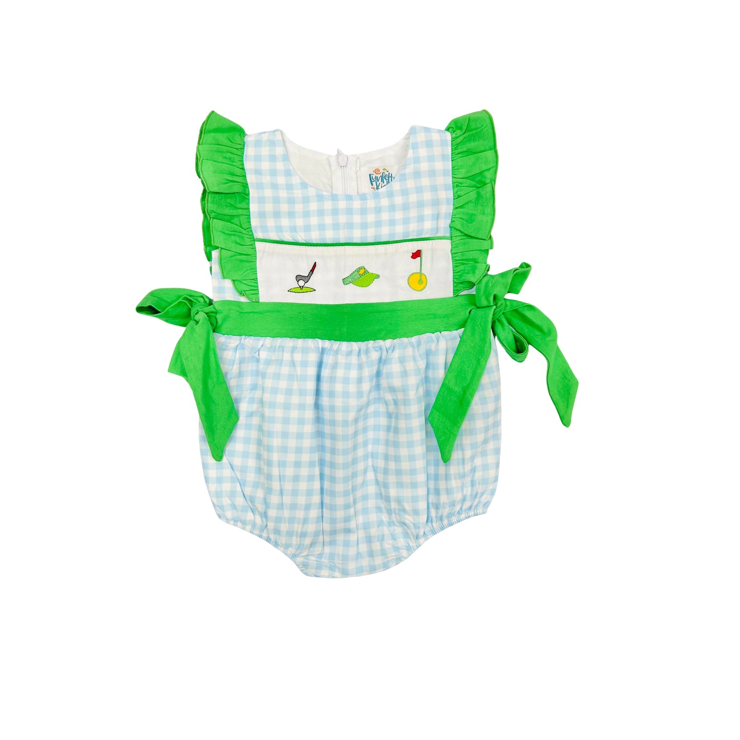 Funfetti Kids Girl Blue Check Golf Applique Bubble