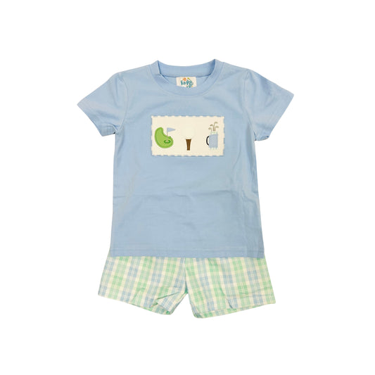 Funfetti Kids Boy Plaid Embroidered Golf Short Set