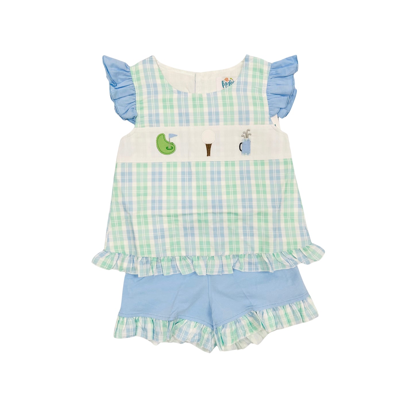 Funfetti Kids Girl Plaid Embroidered Golf Short Set