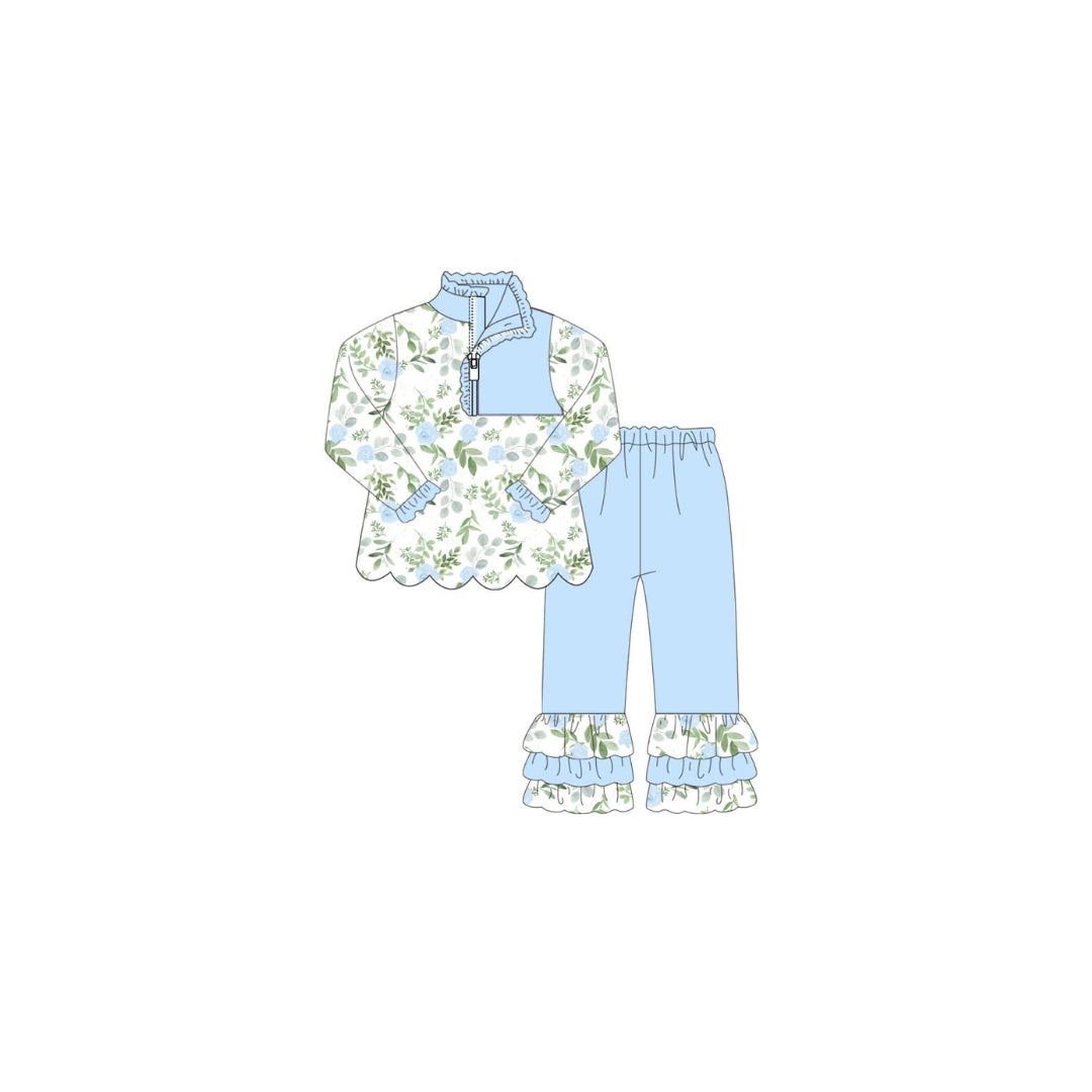 PRE ORDER - Funfetti Kids Blue Floral Ruffle Legging Set
