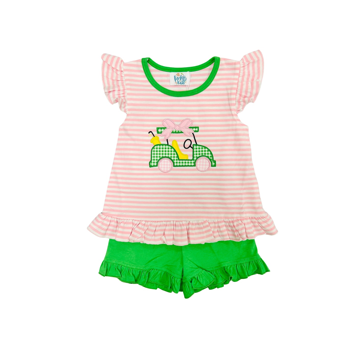 Funfetti Kids Girl Stripe/Checkered Golf Cart Short Set