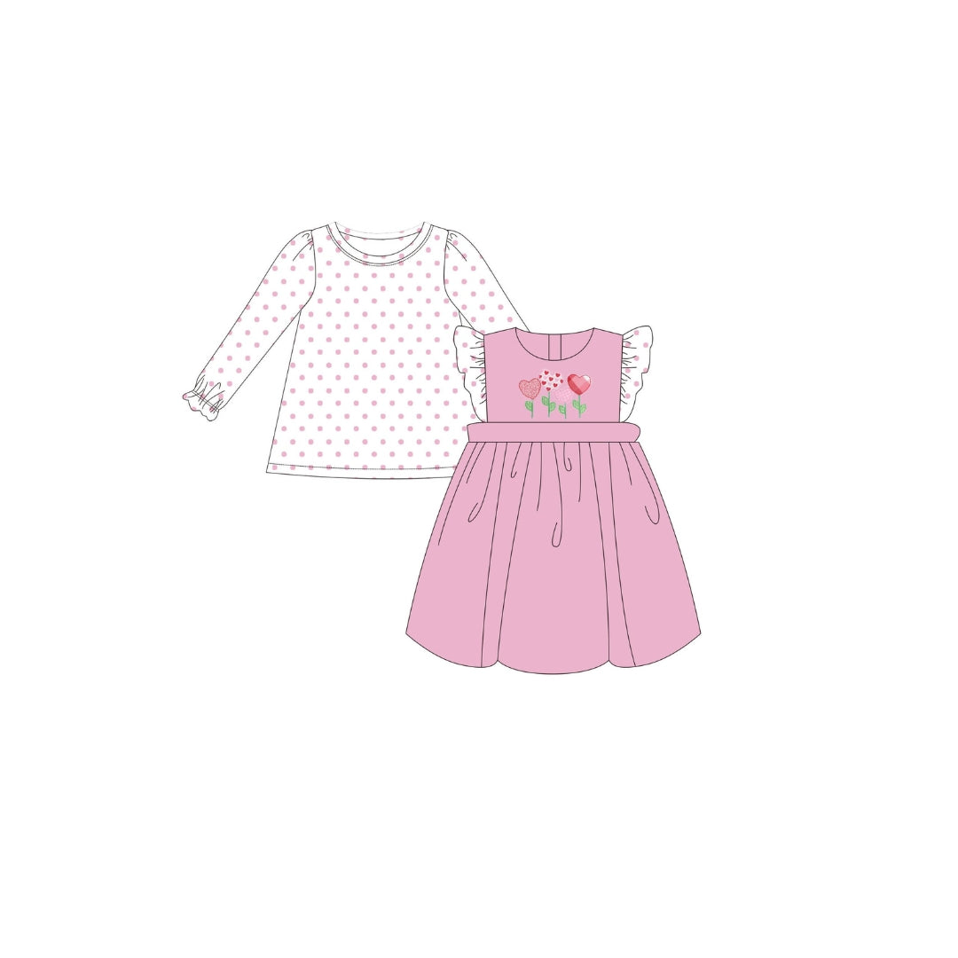PRE ORDER - Funfetti Kids Heart Applique Polka Dot Dress with Shirt