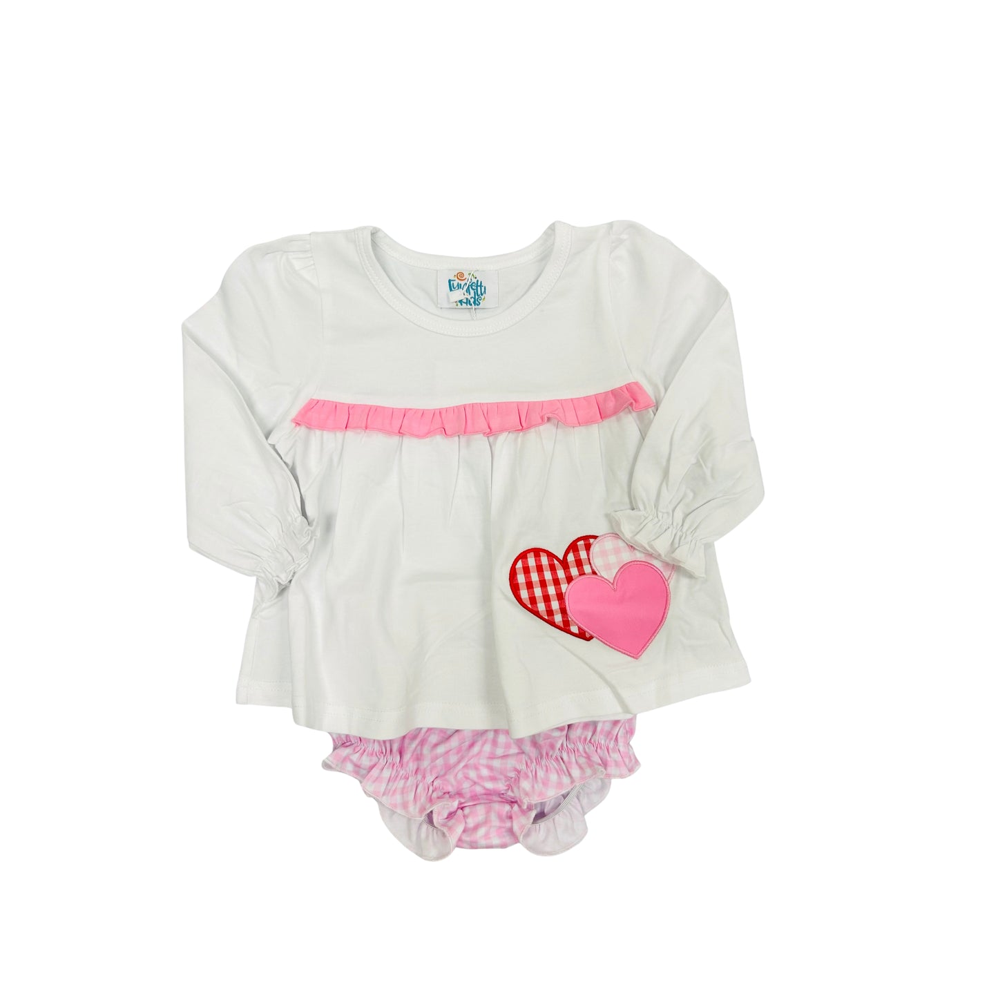 Funfetti Kids Check Heart Appliqué Bloomer Set