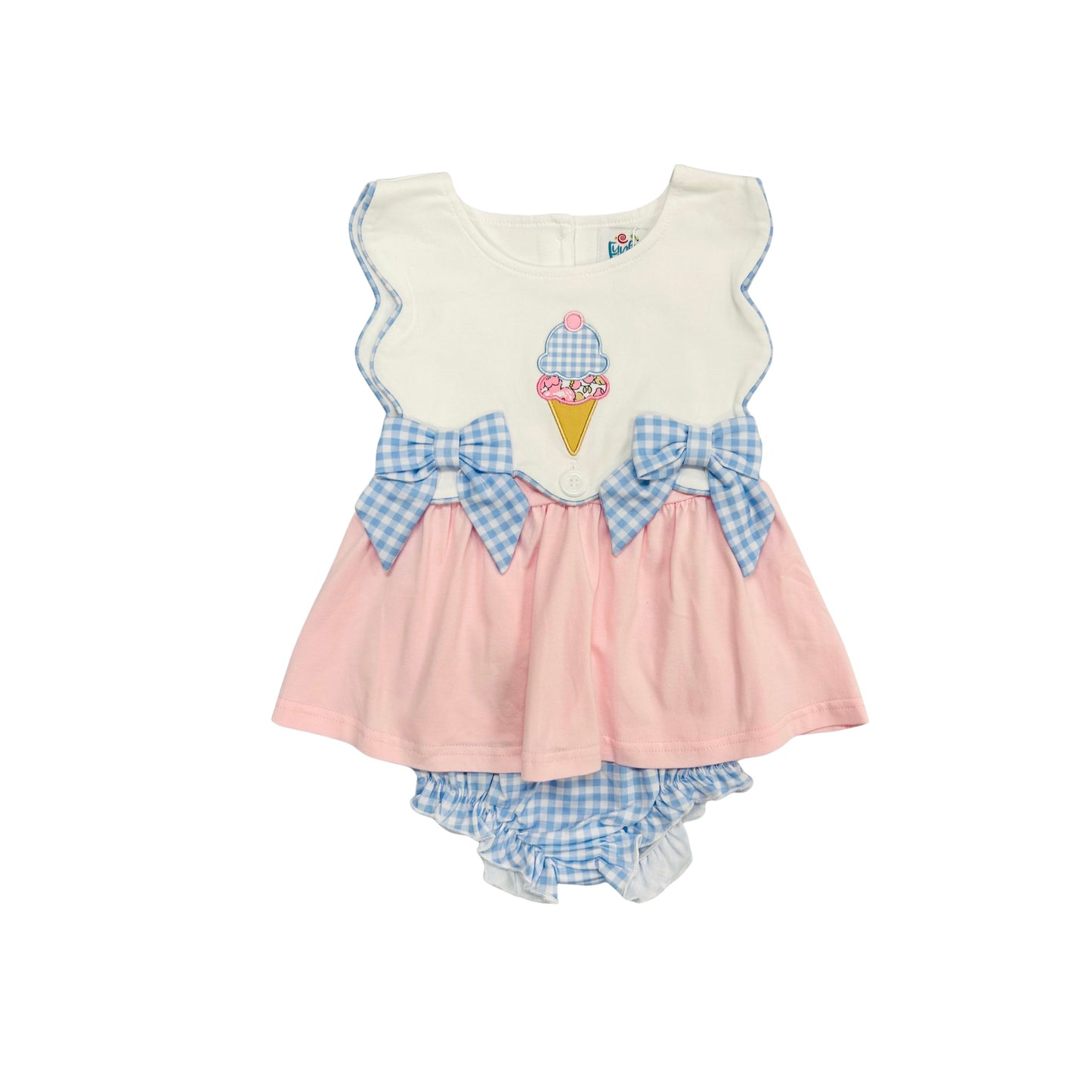 Funfetti Kids Ice Cream Applique Bloomer Set with Bows