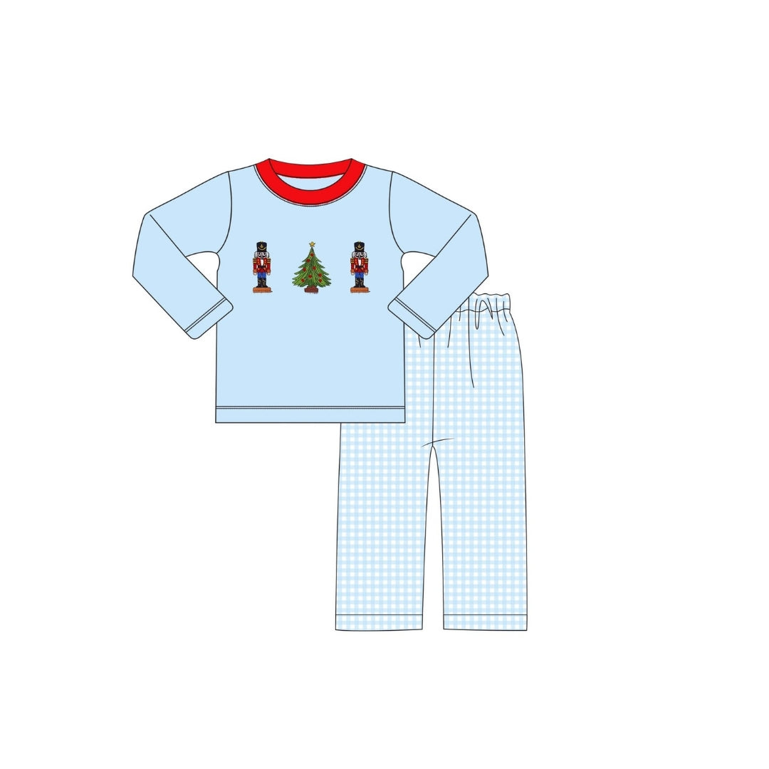 PRE ORDER - Hazel Blue Blue Check Nutcracker Applique Pant Set