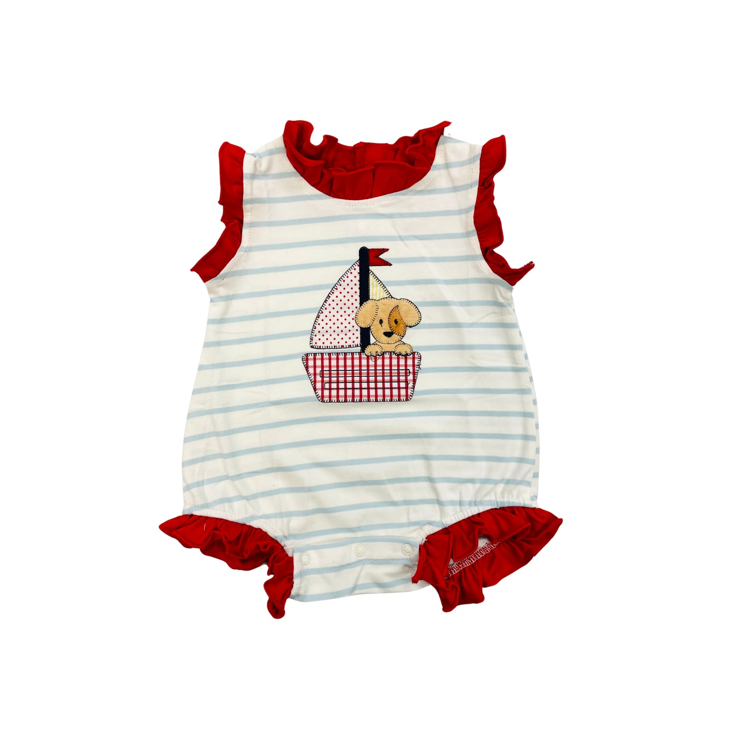 Three Sisters Girls Puppy Sailboat Applique Bubble