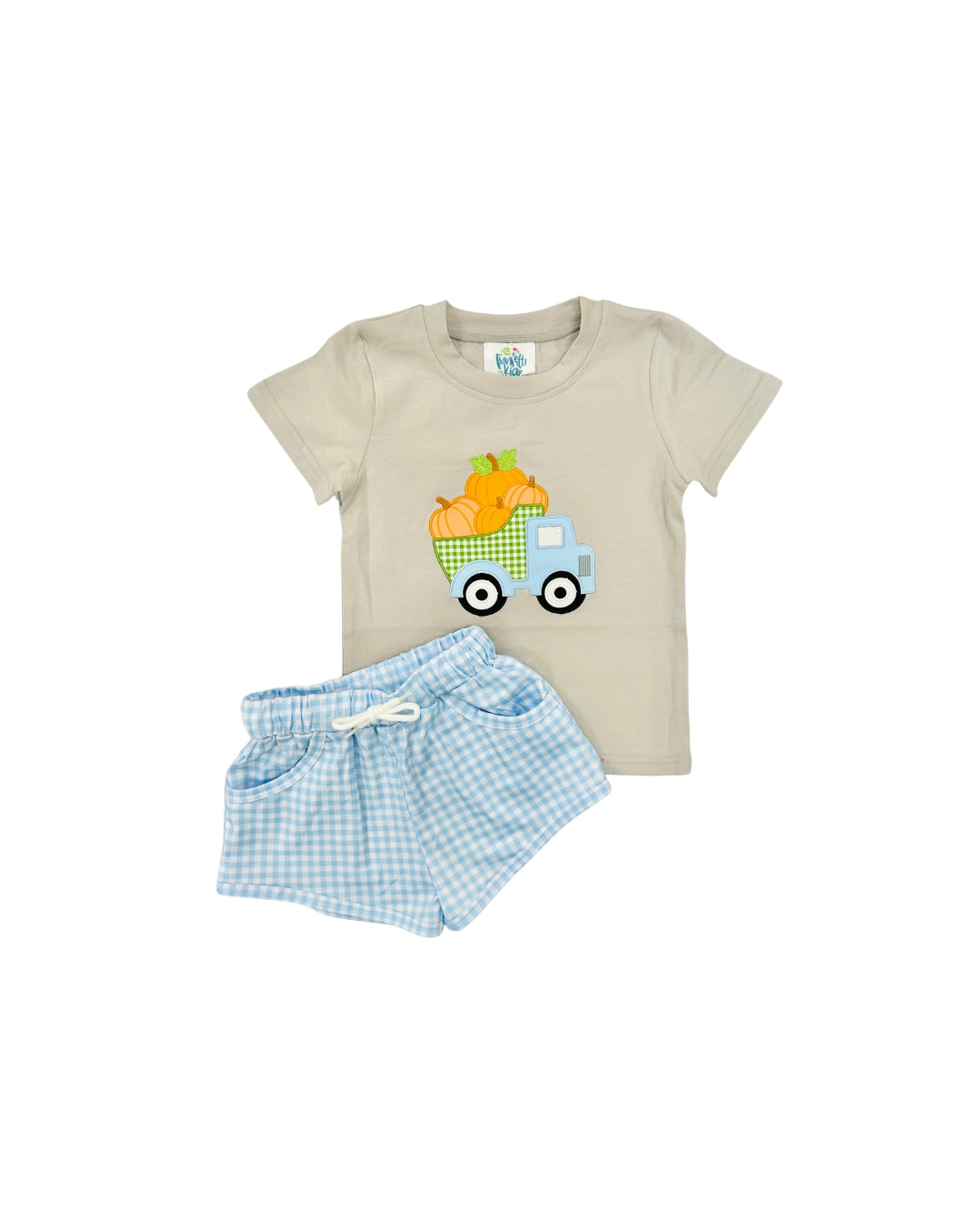 Funfetti Kids Pumpkin Dumptruck Applique Short Set
