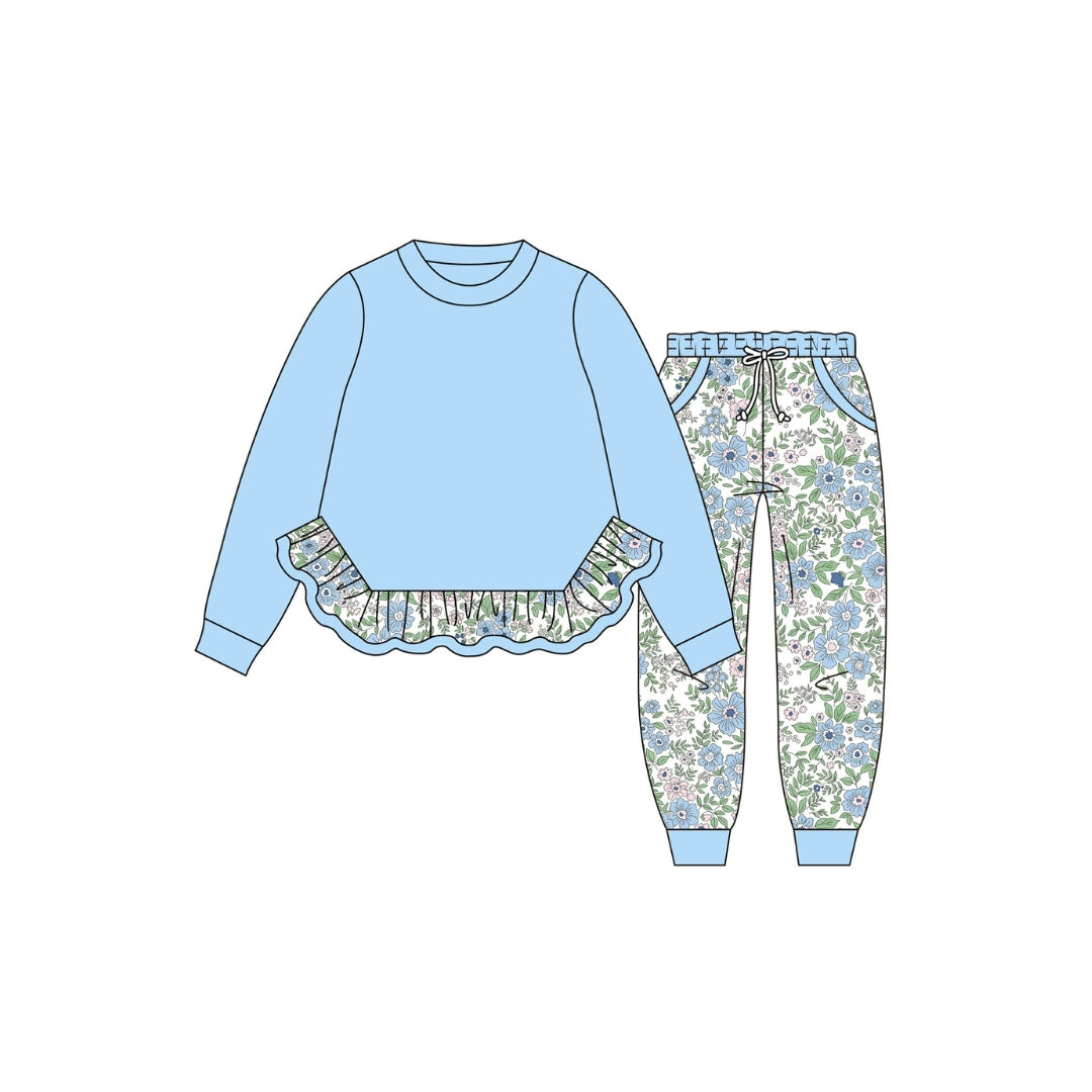 PRE ORDER - Funfetti Kids Blue Floral Jogger Set