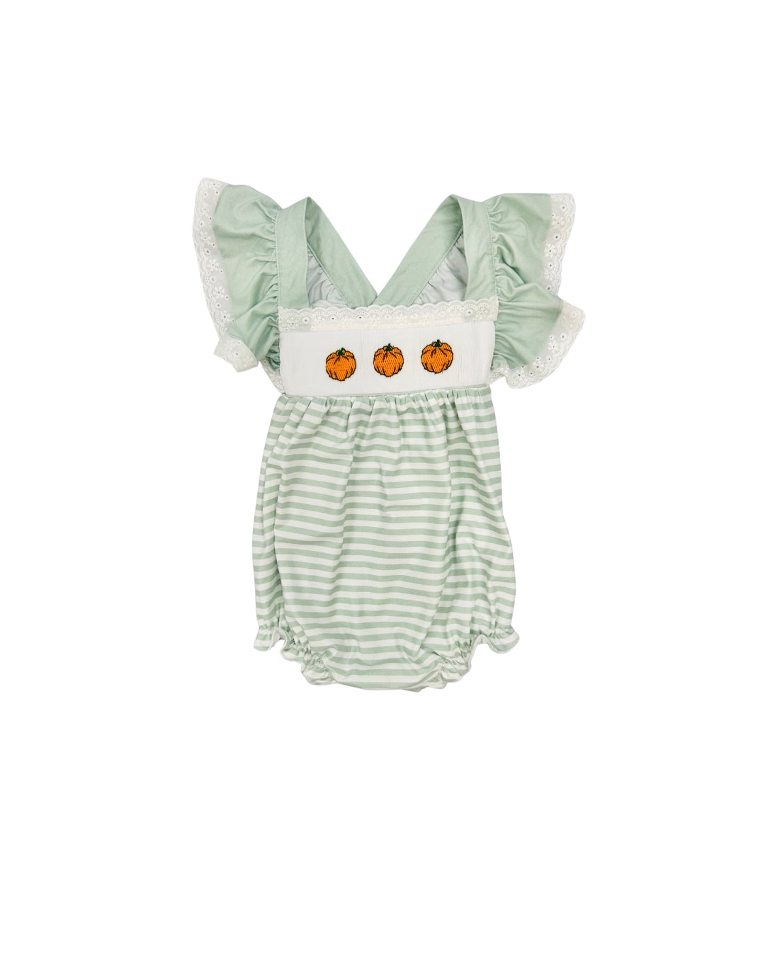 Hand Smocked Pumpkin Lace Trim Bubble