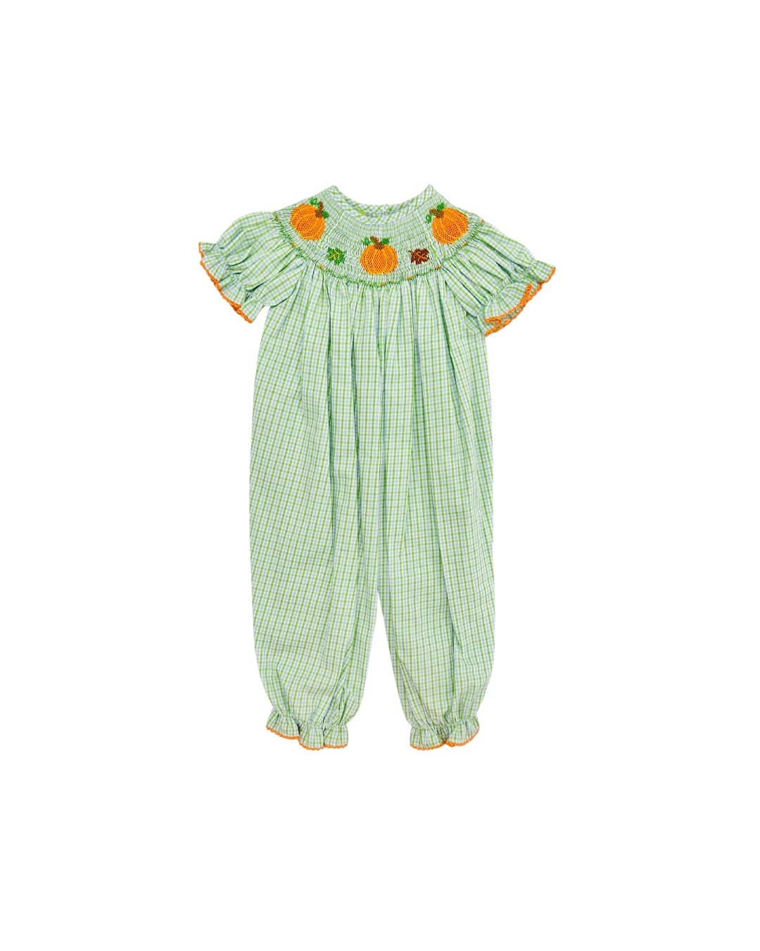 Anavini Hand Smocked Plaid Pumpkin Romper