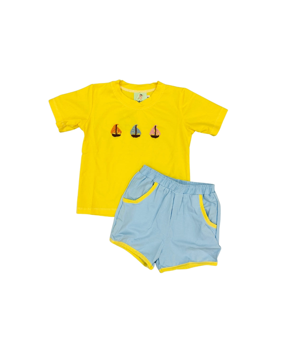 Yellow French Knot Sailboat Short Set