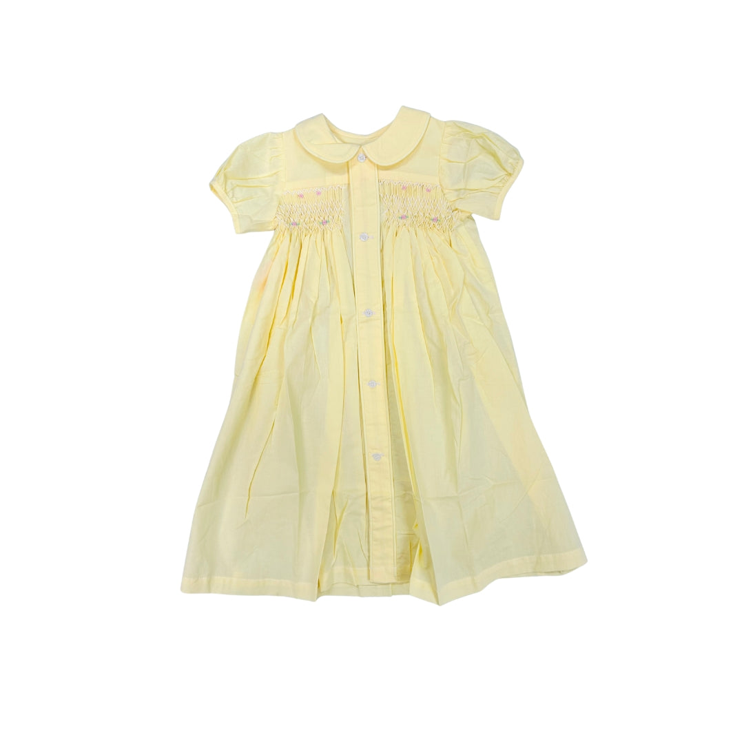 Sen Baby Girl Yellow Smocked Gown with Pink Flowers