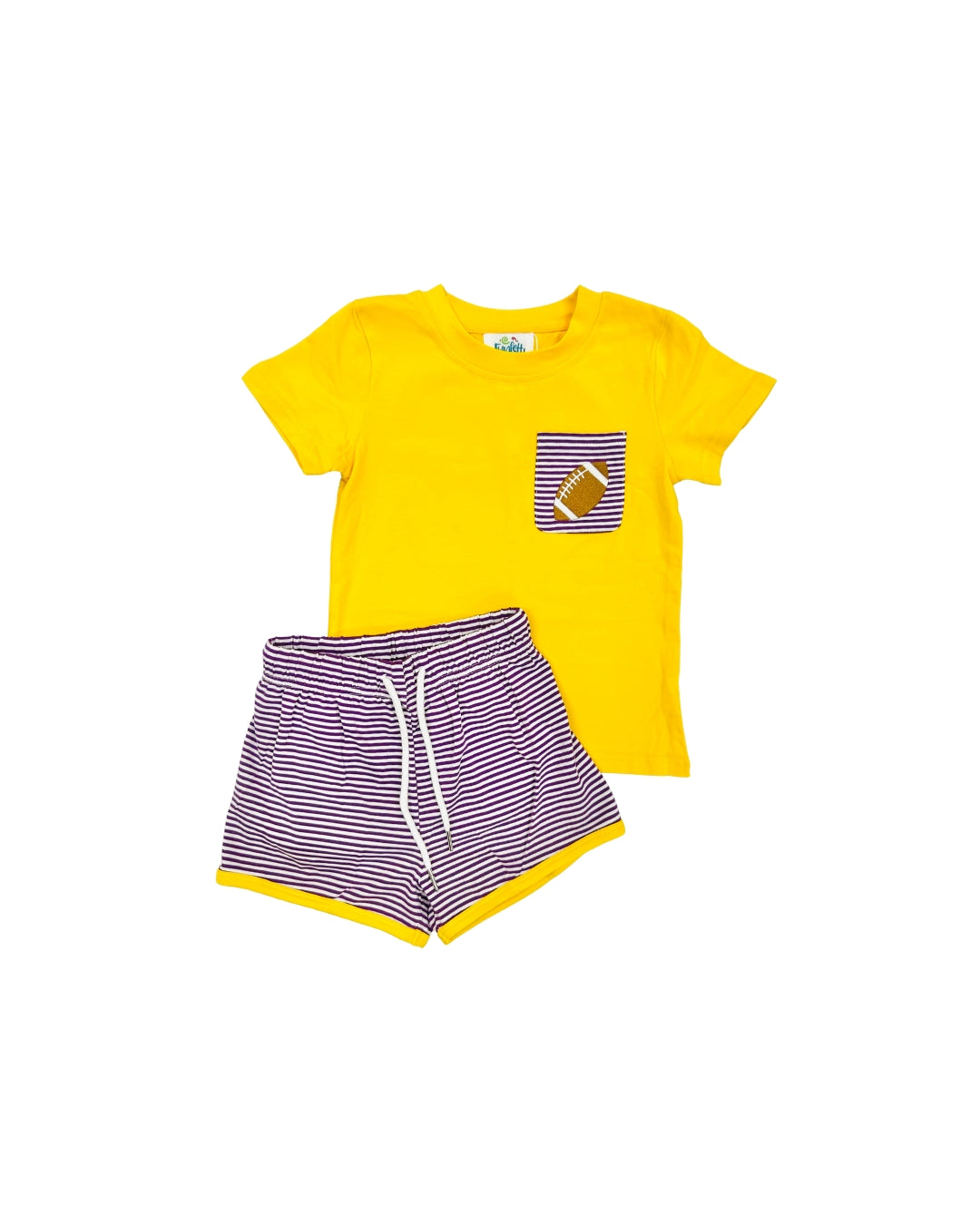 Funfetti Kids Purple/Gold Embroidered Football Pocket Short Set