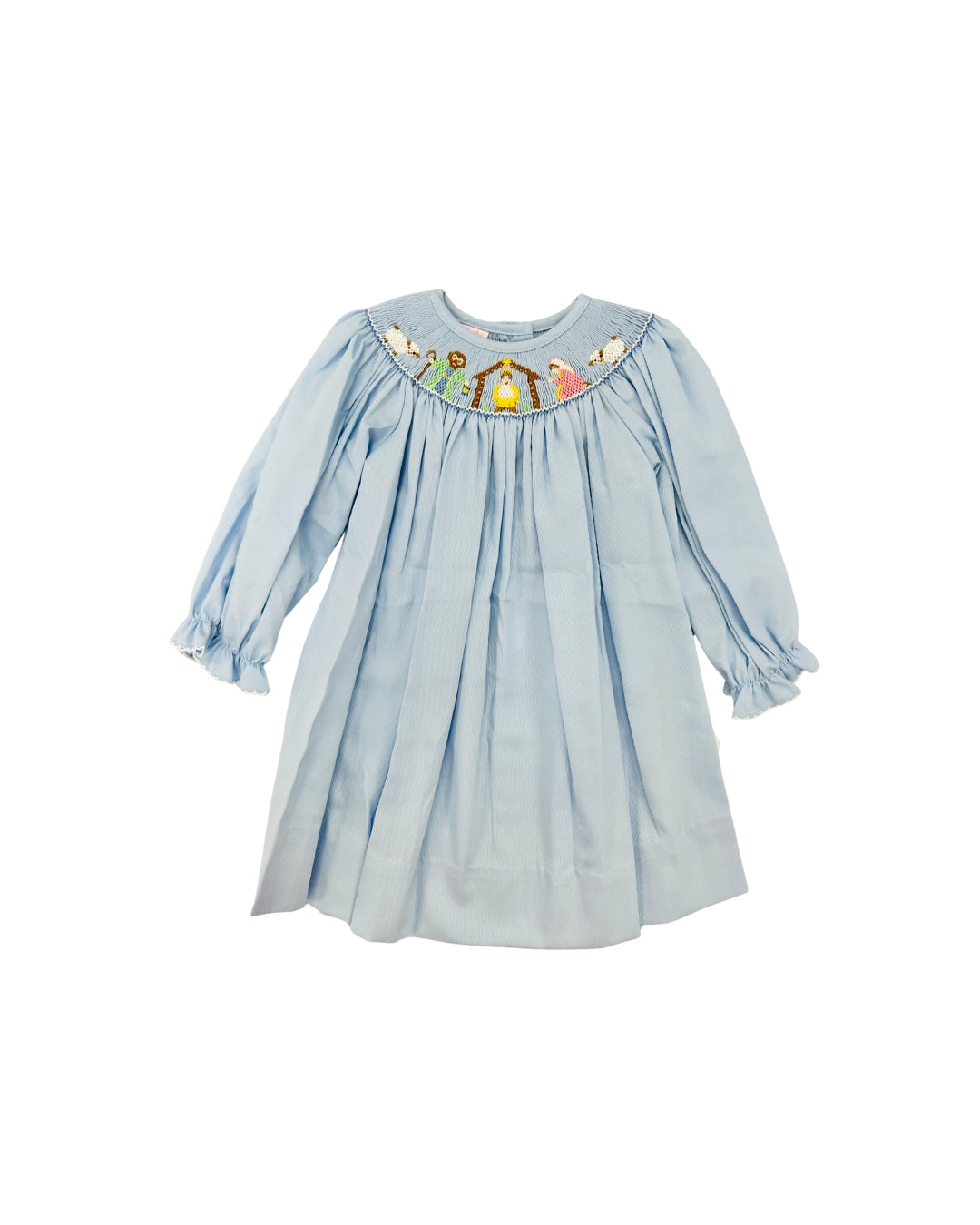 Petit Bebe Blue Pique Hand Smocked Nativity Dress