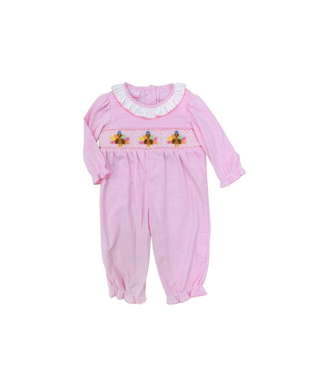 Peitit Bebe Pink Stripe Hand Smocked Turkey Romper