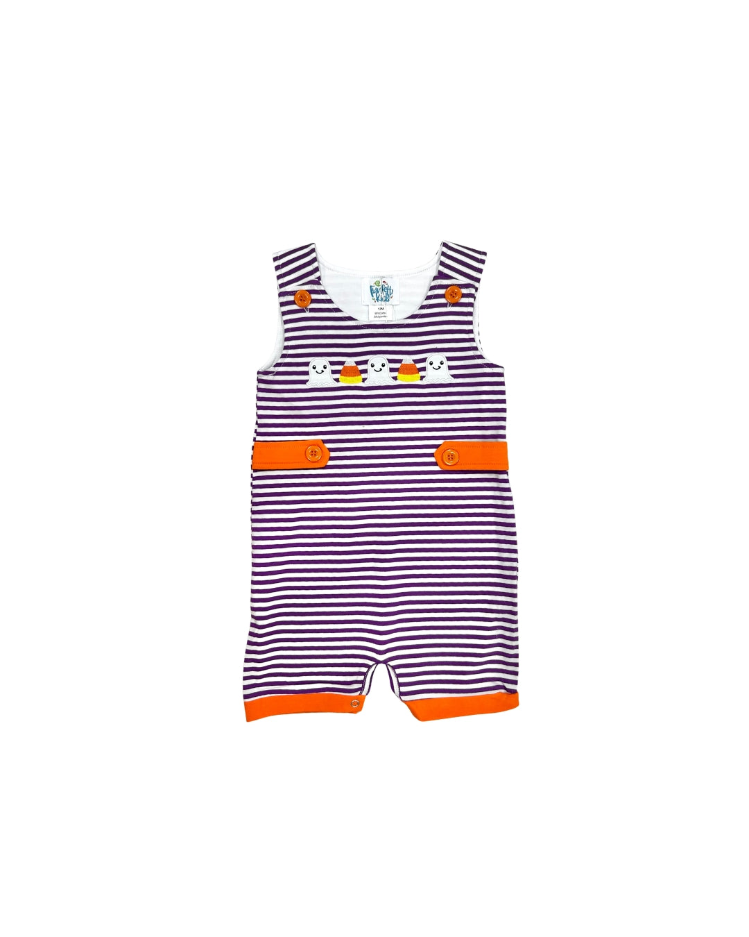 Funfetti Kids Purple Stripe Ghost/Candy Corn Applique Jon Jon