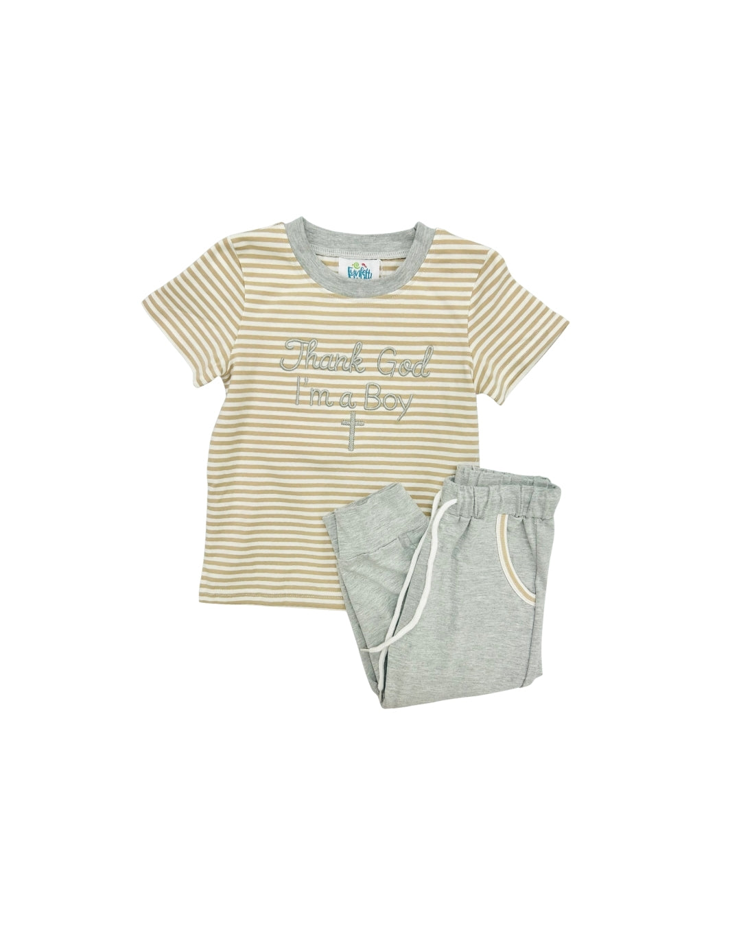 Funfetti Kids Thank God Im a Boy Embroidered Jogger Set