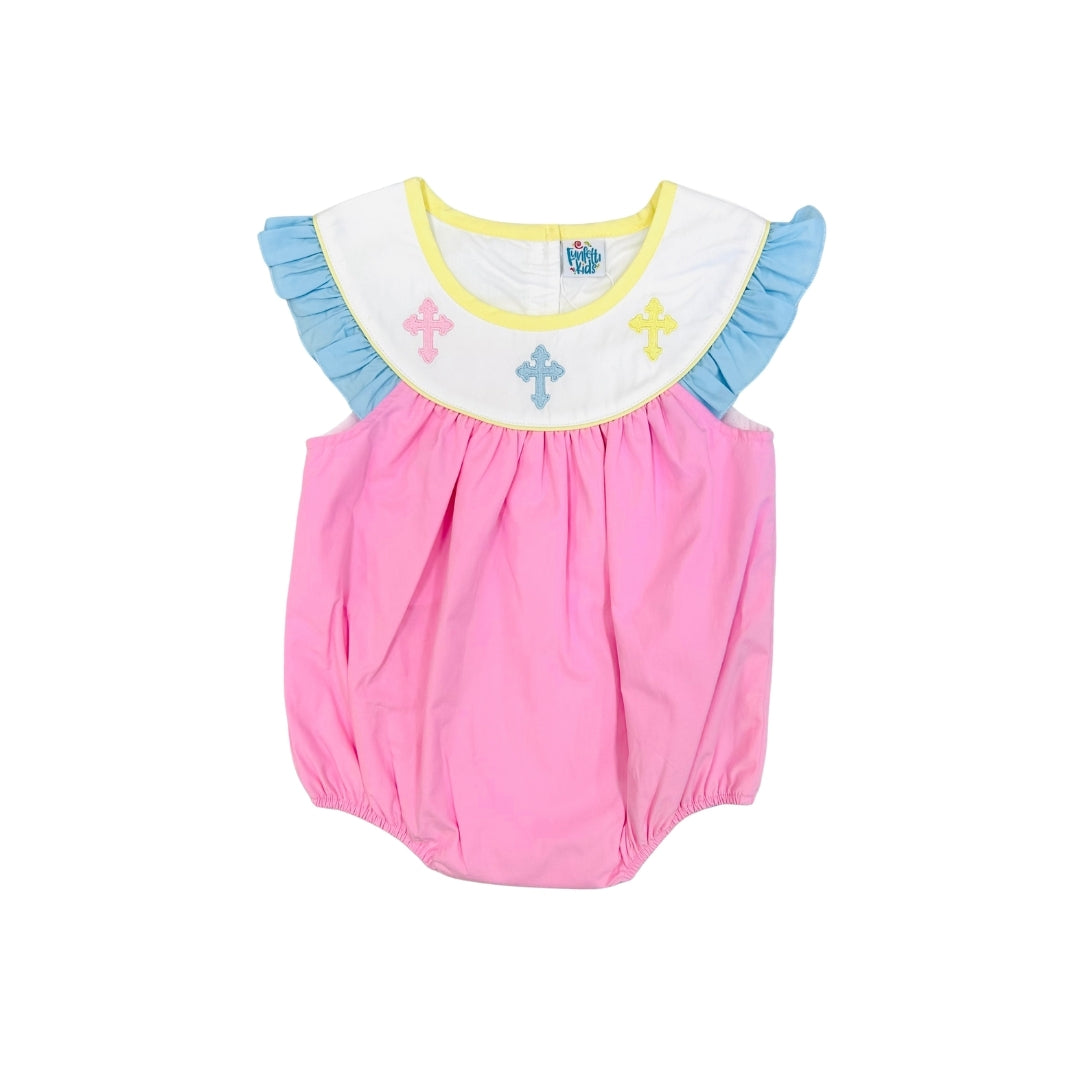 Funfetti Kids Embroidered Pastel Cross Ruffle Bubble
