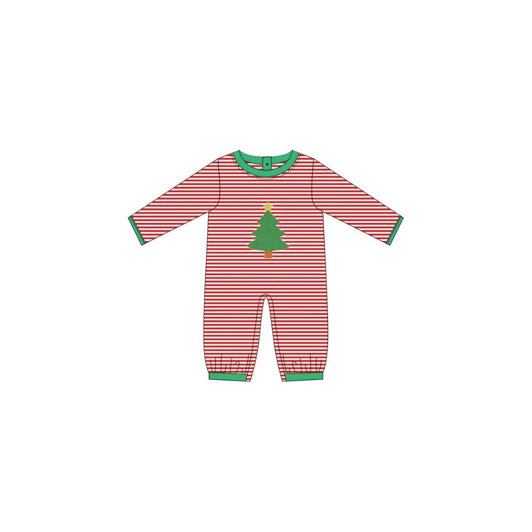 PRE ORDER - Funfetti Kids Embroidered Christmas Tree Stripe Romper