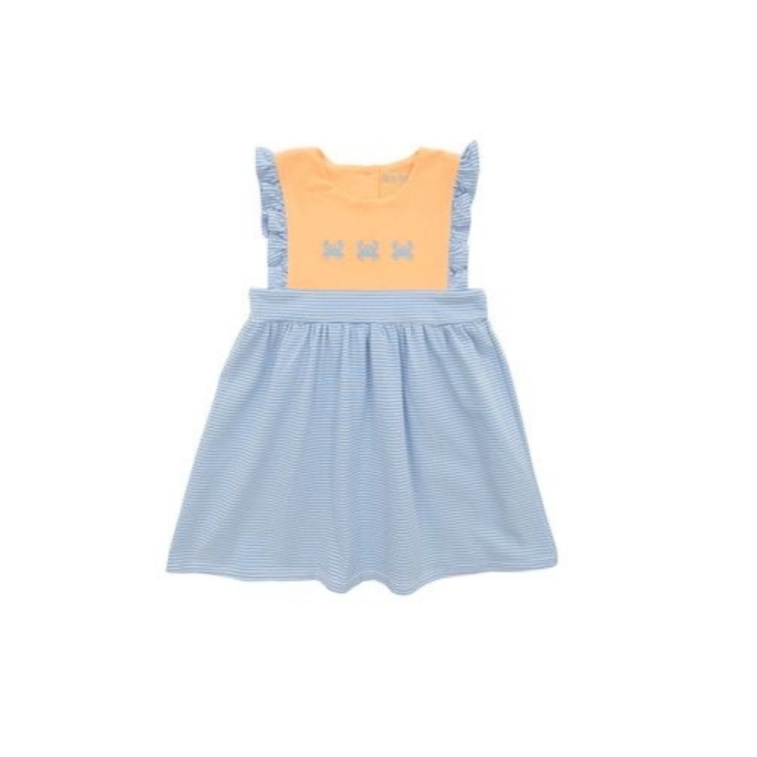 Itsy Bitsy Orange/Blue Embroidered Crab Ruffle Dress