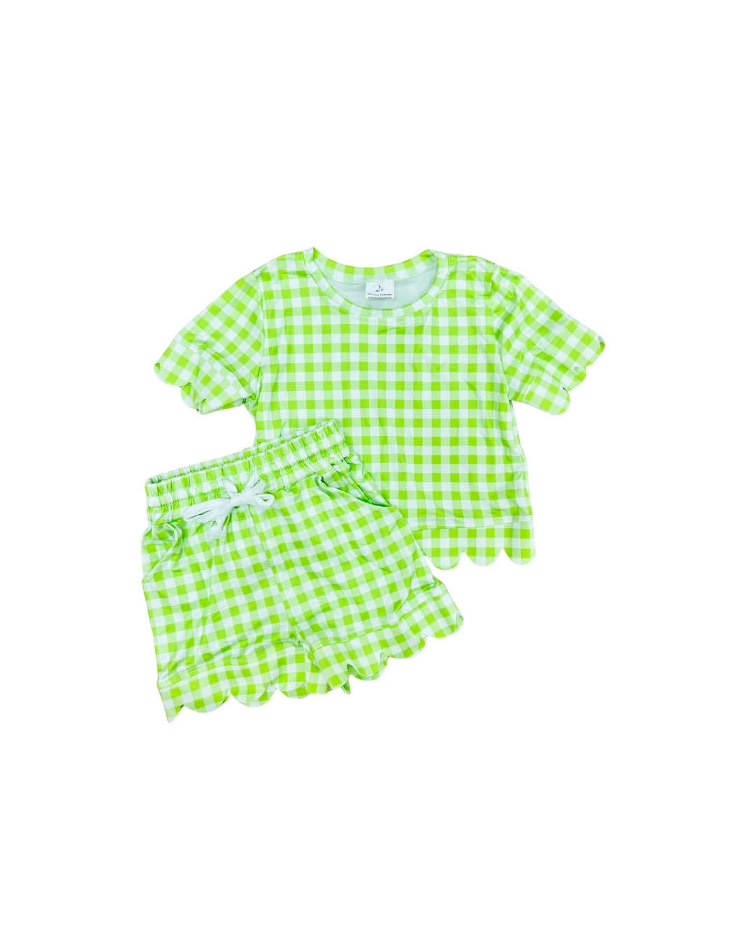 Green Gingham Scallop Short Set
