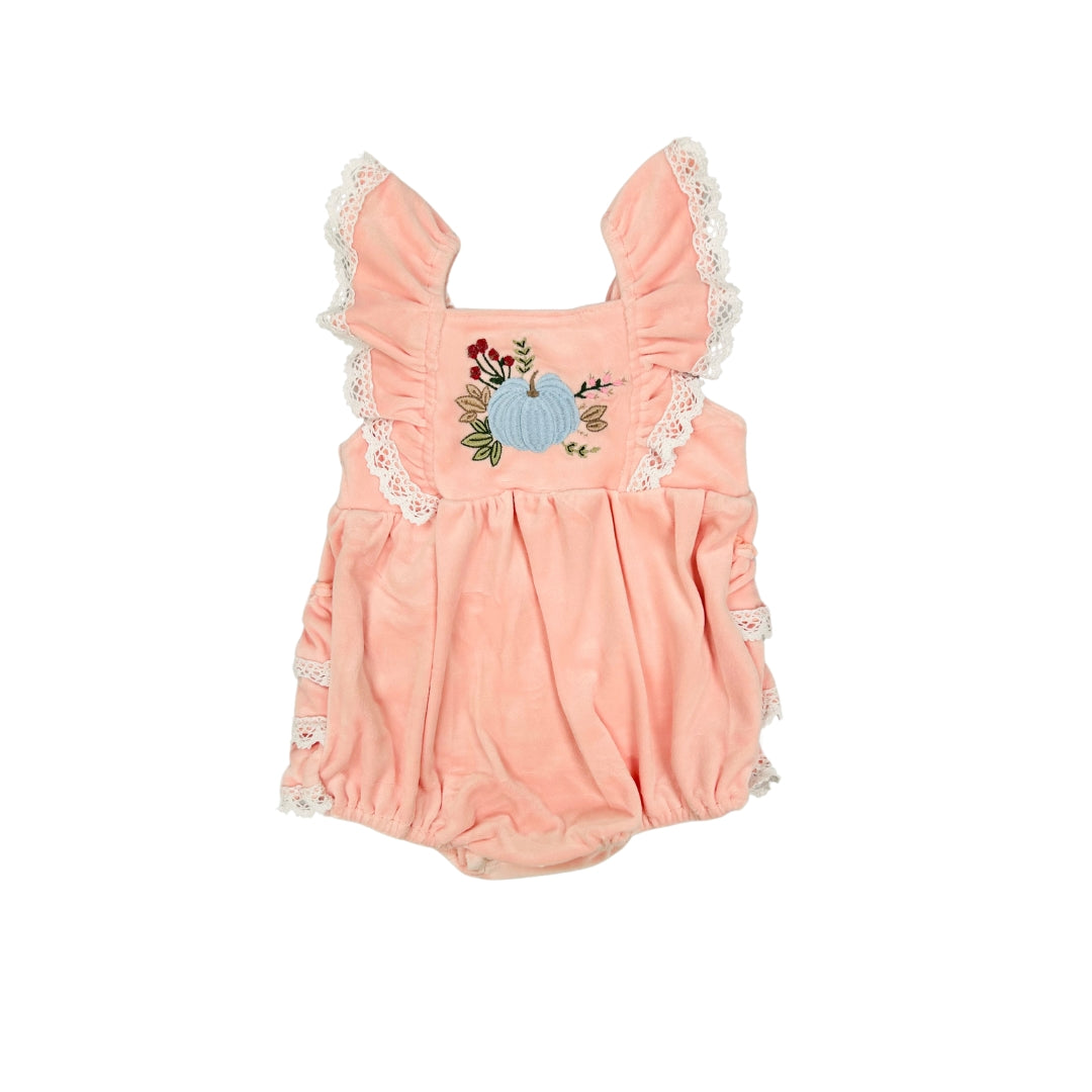 Pink velvet Pumpkin Bubble with Lace Trim