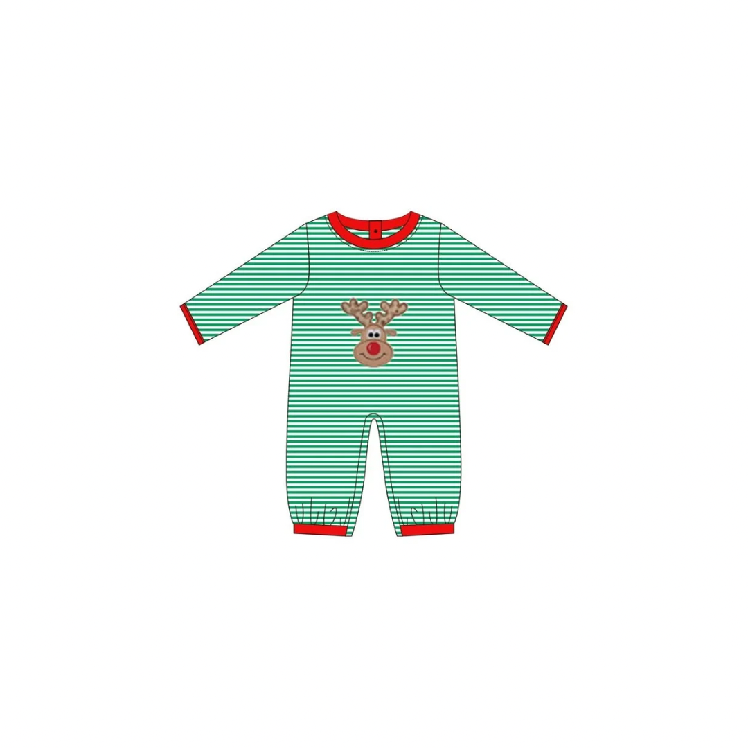 PRE ORDER - Funfetti Kids Embroidered Reindeer Stripe Romper