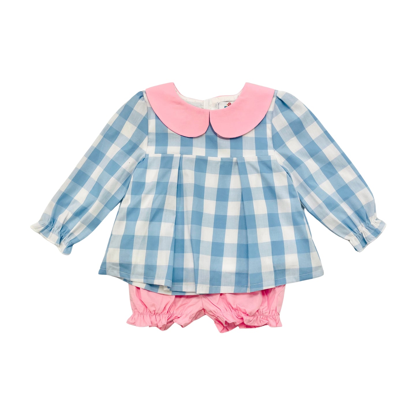 Funfetti Kids Girl Blue and White Plaid Bloomer Set