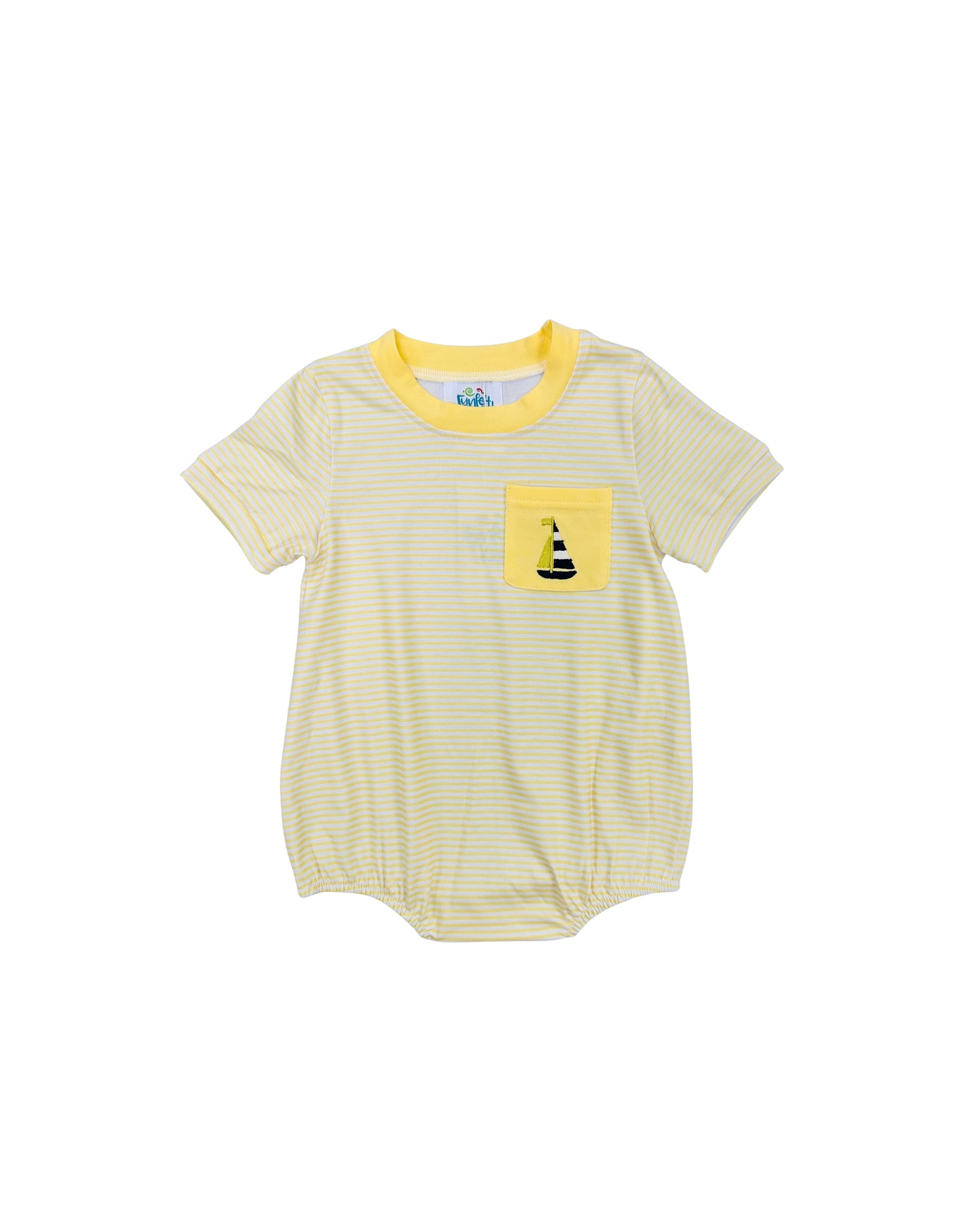 Funfetti Kids Yellow Stripe Sailboat Embroidered Bubble