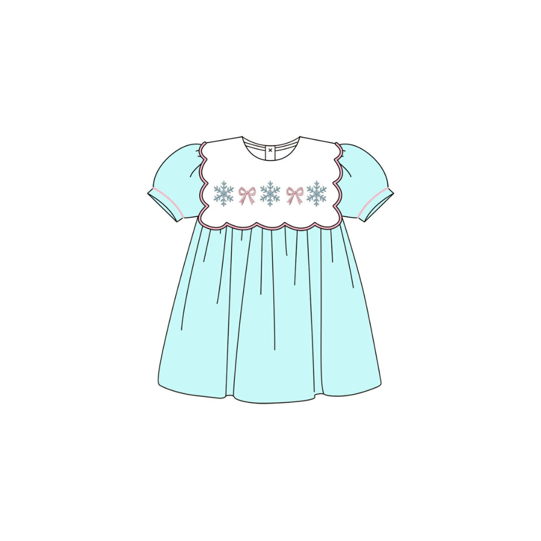 PRE ORDER - Funfetti Kids Embroidered Snowflake/Bow Dress
