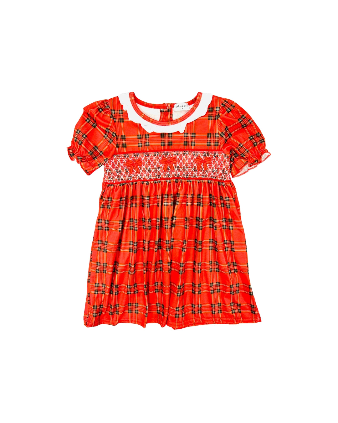 Christmas Plaid/Embroidered Bow Dress