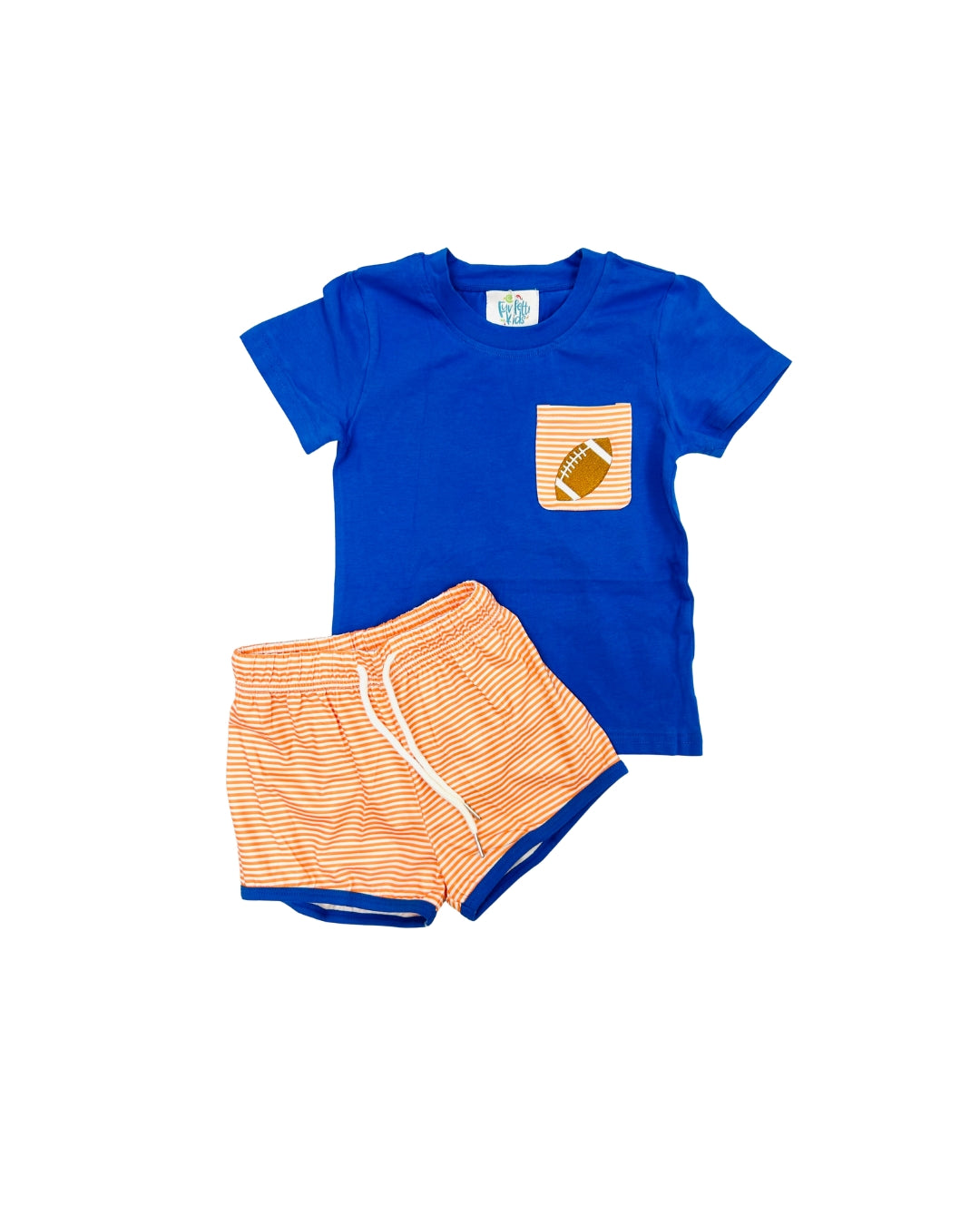 Funfetti Kids Orange/Blue Embroidered Football Pocket Short Set