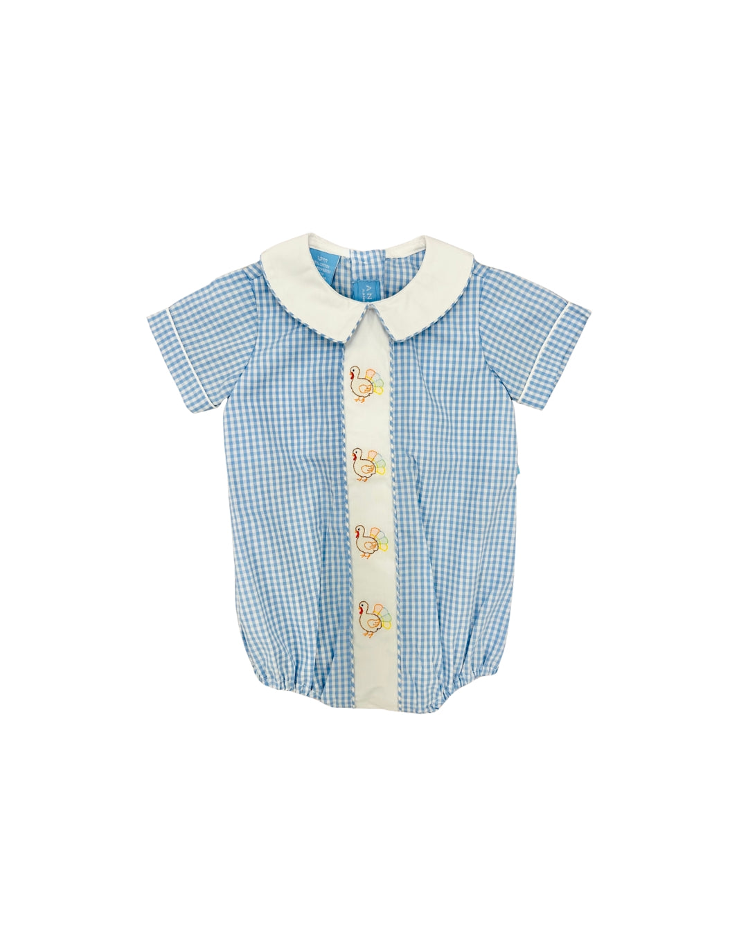 Anavini Embroidered Gingham Turkey Boy Bubble