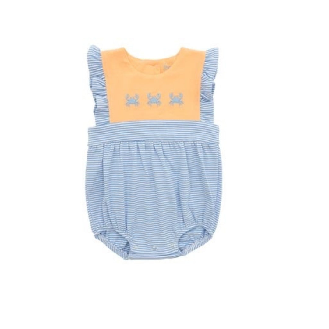 Itsy Bitsy Orange/Blue Embroidered Crab Ruffle Bubble