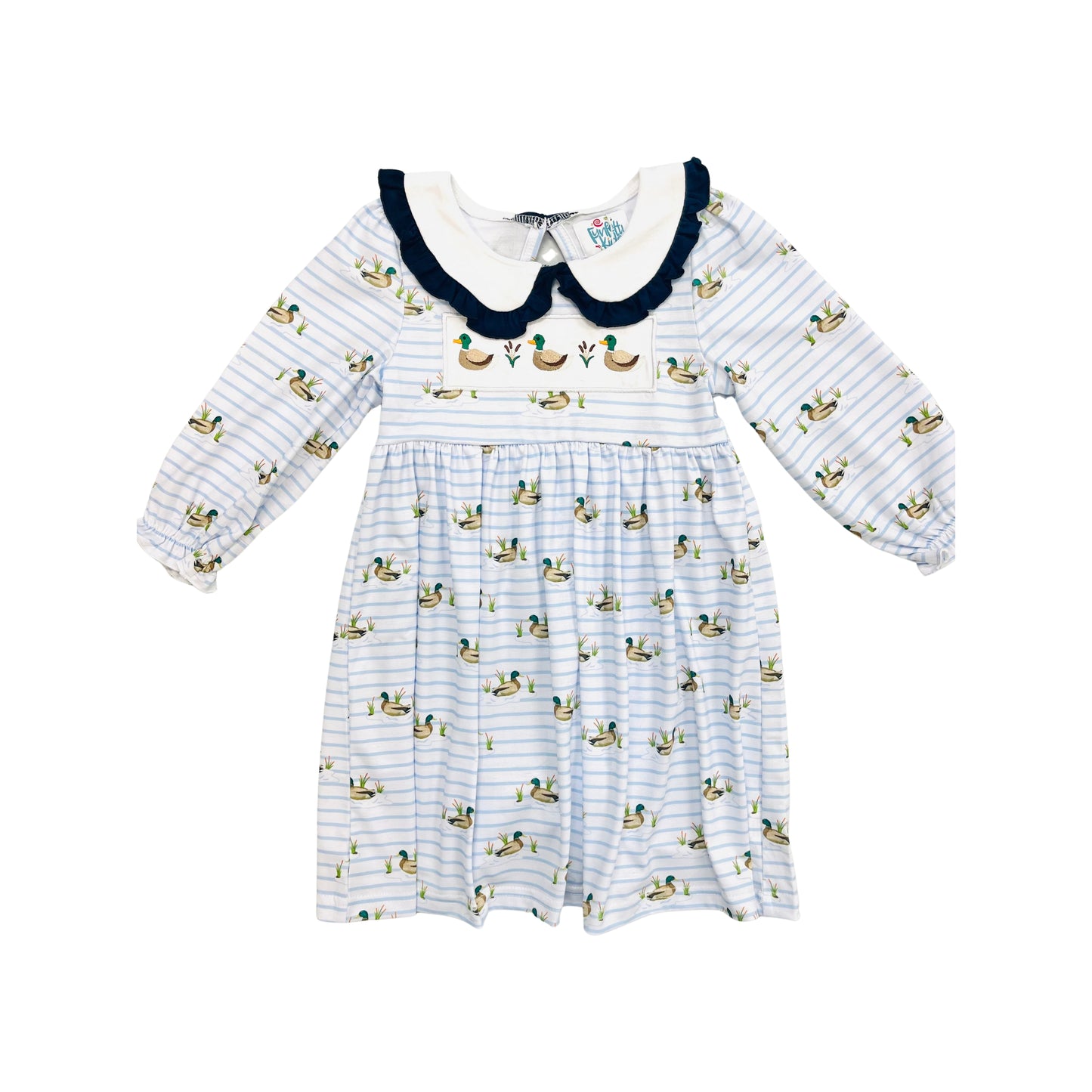 Funfetti Kids Girl Duck Print Ruffle Collar Dress