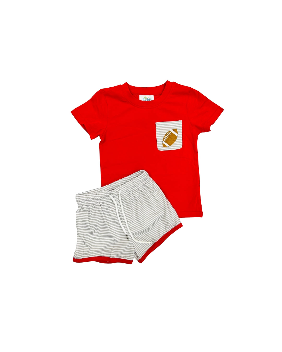 Funfetti Kids Red/Grey Embroidered Football Pocket Short Set